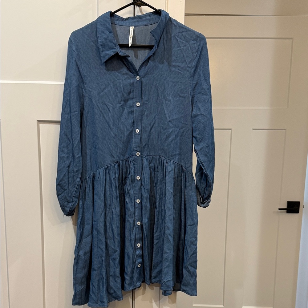 Blue Button-Up Women's Dress